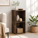 Furevol 2-Tier Narrow Bookshelf, 10-Inch Width Bookcase, Book Shelf with Storage Shelf, 9.3 x 9.8 x 21.2, for Living Room, Home Office, Bedroom, Amber Pine