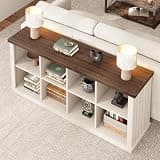 Garvee 8 Cube Storage Organizer Bookshelf, Farmhouse Horizontal Bookcase, 62 in Long Low Bookshelf, Wood Storage Bookcase for Living Room, Entryway, Home Office, New Brown+White