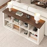 Garvee 8 Cube Storage Organizer Bookshelf, Farmhouse Horizontal Bookcase, 62 in Long Low Bookshelf, Wood Storage Bookcase for Living Room, Entryway, Home Office, New Brown+White
