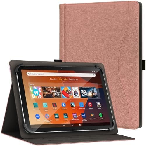 XunyLyee Universal 10 10.1 inch Tablet Case for Android 16 15 Tablet 11 inch Case, Multi-Angle Viewing Stand Cover with Pocket for 9.6-11 Inch Tablet, Rose Gold