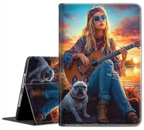 Case for iPad 10.2/10.5,iPad 9th/8th/7th Gen, iPad 10.2 inch 2021/2020/2019, iPad Air 3rd Gen/Pro 10.5" - Slim Fit Standing Cover with Auto Sleep/Wake, Girl Playing Guitar