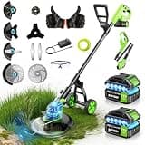20000 RPM Electric Weed Eater Battery Powered 6000mAh, 12″ Brushless Electric Weed Wacker Cordless Wheeled Edger Trimmer, 4-in-1 Brush Cutter Heavy Duty/String Trimmer/Lawn Mower Edger, 2 Battery Tool