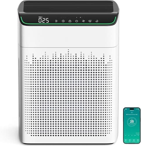 MERONTE Air Purifiers for Large Room Home Up to 1690ft² with Air Quality Monitor and Smart Control, HEPA Air Purifier Filter Removes Pet Hairs, Smoke, Dust, Ivory