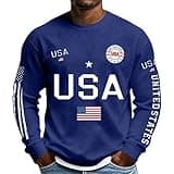 ayattecy Men's Cotton Blend Waffle Shirt - Soft Thermal Long Sleeve Crew Neck Top 250 Anniversary Patriotic Graphic Tee Navy Blue