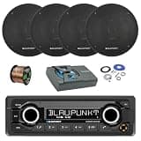 Blaupunkt Durban 424 Single Din 24V Bluetooth DAB+ Stereo Reciever, 4X 6.5 70 Watt 3-Way Slim Design Car Speakers, 8" Amplified Subwoofer w/Install Kit, Wire