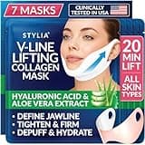 Stylia V Line Lifting Collagen Mask - Lift, Firm & Contour Jawline - Tightening Double Chin Strap with Hyaluronic Acid & Aloe - Neck Tightening and Lifting Mask - Jawline Shaper Face Lift Tape (7PC)