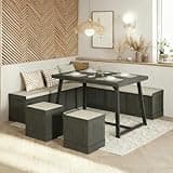 Brafab Corner Dining Table Set, 43 Inch Breakfast Nook Table Set with Bench with Hidden Storage & 2 Ottomans, 5-Piece Corner Bench Dining Table Set, Brown