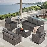 Yalissey 6 Pieces Patio Furniture Sets with Swivel Chairs, Outdoor Furniture Set Sofa Couch for Porch Deck Bistro Lawn Garden Backyard Poolsid- Grey