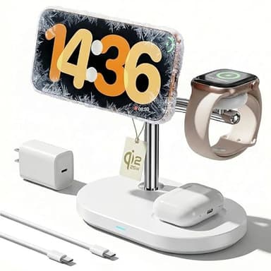 Qi2.2 25W 3 in 1 Wireless Charging Station with TEC Active Cooling Mag-Safe Charger Stand,Magnetic Wireless Charger for iPhone 17-8,Galaxy S26/S25/S24,Apple/Samsung Watch,Pods/Buds(45W Included)
