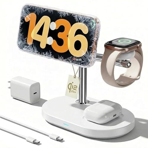 Qi2.2 25W 3 in 1 Wireless Charging Station with TEC Active Cooling Mag-Safe Charger Stand,Magnetic Wireless Charger for iPhone 17-8,Galaxy S26/S25/S24,Apple/Samsung Watch,Pods/Buds(45W Included)