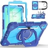 Case for Samsung Galaxy Tab A11+ /A9+ Plus 11'' 2025/2023, Dinines Full-Body Drop Protection Samsung A11+/A9 Plus Tablet Case with Screen Protector Rotating Stand Shoulder Strap Pen Holder, Navy Blue