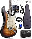 AKLOT Beginner Electric Guitar Kit: 10W Amp, Coil-Split HSS Pickups, Lesson Book, Roasted Maple Neck, Gig Bag, Tuner, Strap, Picks, Stryde Inferno Burst