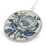Navy Blue Floral Wireless Charger Magnetic Phone Induction Charger 10w Fast Wireless Charging Station Compatible with iPhone 17 16 15 14 13 12 Pro Max Samsung Galaxy S25 S24 S23