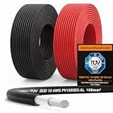 10 AWG Solar Panel Wire 2x20 FT, 1500V DC PV Wires, 6mm² Ultra Flexible 84 Strands Aluminum Alloy Solar Extension Cable, TUV Certified Photovoltaic Wire for RV, Marine, Off-Grid System (Black & Red)