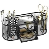SUPEASY Mesh Desk Organizer, Desk Organizers and Accessories, Pen Holder with Drawers, Pencil Holder for Desk with 2 Drawer for Office Supplies, Black