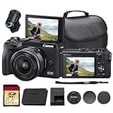 Canon EOS M6 Mark II Mirrorless Camera with 15-45mm Lens & EVF (Black) Bundle | 32.5MP APS-C Sensor, Dual Pixel CMOS AF, 4K Video & High-Speed | Great for Travel & Content (3611C011) + 64GB Card + Bag