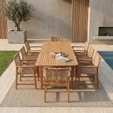 NTC Flexa Extendable Outdoor Dining Table, 63"–94.5" Solid Wood Patio Table for Patio Dining Sets with 8 Luno Chairs Weather Resistant, Easy Assembly, Natural
