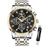 OLEVS Watch for Men Diamond Business Dress Analog Quartz Stainless Steel Waterproof Luminous Date Two Tone Luxury Casual Wrist Watch Men