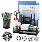 BCCICE Desk Organizers Caddy and Accessories with 7 Compartments + Pen Holder / 72 Clips Set, Drawer, Black Mesh Office Supplies Desktop Organizer for Home, Office Ect