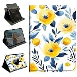 BEOTIWAD 360 Rotating Case for iPad Pro 11" (1st Generation, 2018 Release),Slim Folio Protective Cover with Multi-Angle Stand, Smart Auto Sleep/Wake Shell,Blue Leaves Yellow Flowers