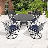 Star20XX Patio Dining Set, Outdoor Dining Set, Cast Aluminum Patio Set, Black 5 Piece with 4 Chairs, Cushions, 39.37 Inch Round Table for Backyard Deck