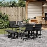 NKOPPFG 9 Piece Patio Dining Set with Cushions, Black Textilene Outdoor Furniture Set with Foldable Chairs and Tempered Glass Table