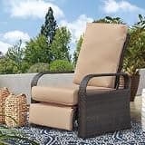 Babylon Outdoor Recliner Wicker Patio Adjustable Recliner Chair with Cushions, Rust-Resistant Aluminum Frame,All-Weather Resin Rattan, Brown& Khaki
