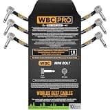3 Units - 8 Inch - WBC-PRO-PEDAL – 22 AWG - Low-Cap (18pF/ft) – Pro-Grade – Graphite-based - Dual-Shielded Pedal, Effects, Patch, instrument cable with WBC MINI BOLT Ultra-Small Angled TS Plugs