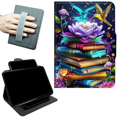 RWUTYTIUL Rotating Handle Case for Samsung Tab S10 Ultra 2024/Galaxy S9 Ultra 2023 14.6", 360 Degree Swivel Kickstand with Magnetic Closure Shockproof Leather Protective Cover for Men, Book Lotus