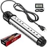 1500W Immersion Water Heater with Digital Thermometer, Portable Bucket Heater with Auto Shut-Off & 304 Stainless Steel Guard, Bathtub & Home UseRapid Heating for Inflatable Pool