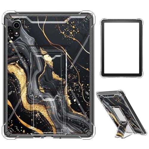 Case for iPad mini 7 A17 Pro 2024/iPad Mini 6 2021 8.3 Inch iPad mini 7th/6th Gen,Clear TPU Shockproof Stand Bumper Back Cover Transparent Case,Black and Gold Marble