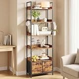 Garvee 6 Tier Tall Bookshelf, Modern Bookcase with Fabric Drawer, Industrial Book Shelves Storage Organizer for Living Room, Bedroom, Home Office, Rustic Brown
