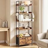 Garvee 6 Tier Tall Bookshelf, Modern Bookcase with Fabric Drawer, Industrial Book Shelves Storage Organizer for Living Room, Bedroom, Home Office, Rustic Brown