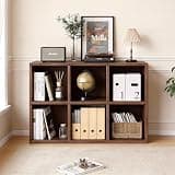 GDFStudio 2-Tier Solid Wood Bookshelf Bookcase with 6 Storage Cubes, Wooden Open Shelf Display Cabinet, Modern Wood Bookshelves and Bookcases for Living Room Entryway Bedroom, Easy Assembly, Walnut