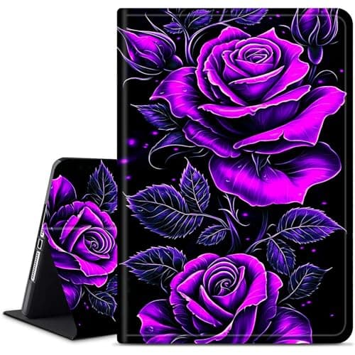 Dikoer for iPad Pro 12.9 Inch (6th/5th Generation 2022/2021) iPad Air 13 Inch (M3/M2, 2025/2024) Tablet Case, Slim Kickstand Stand Leather Smart Cover with Auto Wake/Sleep, Purple Rose 01