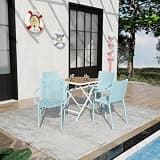 Outdoor Stackable PP Armchair and Dining Table Set with Non-slip Foot Pads for Poolside, Backyard, Patio Furniture Set with Premium All-Weather Durability for Balcony (Blue chairs+square table)