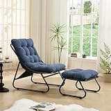Accent Chair with Ottoman, Comfy Reading Chair Set, Indoor Ergonomic Lounge Chair for Living Room, Bedroom, Office, Outdoor for Patio, Balcony, Porch, Backyard & Garden,Navy Blue
