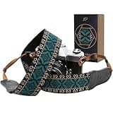 Padwa Lifestyle Mystic Green Embroidered Camera Strap - Double Layer Cowhide Ends,2" Cotton Vintage Camera Straps, Adjustable Neck & Shoulder Strap for All DSLR Cameras,Great Gift for Photographers