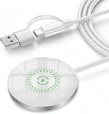 15W Magnetic Wireless Charger, Ultra-Thin MagSafe Compatible Charging Pad with USB-A & USB-C 2-in-1 Cable, Fast Wireless Charger for iPhone, AirPods and Qi Devices, White