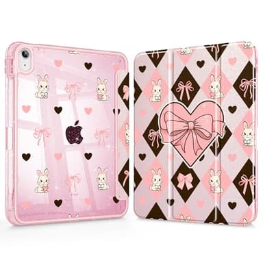 Mektron Glitter Case for 2025 iPad 11-inch A16 chip 11th Gen Fit 2022 iPad 10th Gen 10.9'', Sparkly Slim Cover with Shiny Clear Back Shell Foldable Bling Smart Cover - Cute Rabbits Bows
