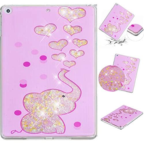 Lwaisy Case for iPad Air - Flowing Liquid Floating Anti-Scratch Flexible TPU Bumper Shockproof Protective Glitter Cover for Apple iPad Air 9.7 Inch Tablet (2013 Release), Pink Elephant