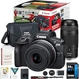 Canon EOS R100 Mirrorless Camera Two Lens Bundle 24.1MP 4K APS-C Beginner Camera Kit with RF-S 18-45mm + RF 75-300mm Lenses, 64GB Memory Card & Photo Editing Software