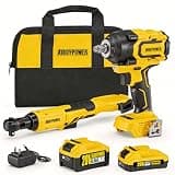 ALLOY POWER 1/2'' Brushless Impact Wrench 516 ft-lbs(700 Nm) and 3/8'' Cordless Ratchet Wrench 44 ft-lbs (60 Nm),20V Wrench Combo Set, with Variable Speed, LED Light, 4.0Ah &2.0Ah Battery, Charger