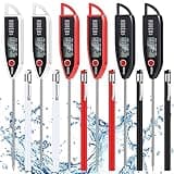 Copkim 6 Set Waterproof Food Thermometer for Water, Liquid, Candle and Cooking Digital Meat Thermometer with Long Probe Instant Read for Kitchen BBQ Grill Candy (Black,White,Red)