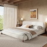Merax King Size Upholstered Platform Bed with Boucle Thick Headboard, Solid Wood Anchor Legs, No Box Spring Needed, White