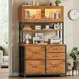 SEDETA 5 Drawer Filing Cabinet, File Cabinet for Home Office fits Legal/Letter/A4 File, Office File Cabinets with Printer Stand, Sliding Bar Door and Storage Bookshelf, Black + Brown