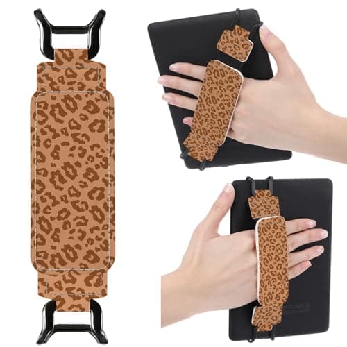 Berirexrion Hand Strap Accessories for Kindle - Brown Leopard Print Finger Grip for 6-8" Paperwhite 11th/12th Generation/Kobo/Sony Ereaders E-Book Tablet Versatile High Elasticity Holder for Reading