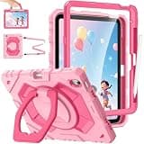 Fintie Shockproof Case for iPad (A16) 11th Generation 11 Inch (2025) / iPad 10th Gen 10.9" - Heavy Duty Kids Friendly Cover with Rotating Stand, Built-in Screen Protector & Shoulder Strap, Pink