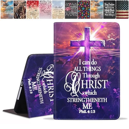 FQTBCEARI for iPad 9.7 2018/2017 Case, iPad Air/Air 2 Case, Slim PU Leather Cover, Adjustable Stand with Auto Wake/Sleep Case for Apple iPad 6th/5th Gen 9.7 Inch, Cross Quote Bible Verses Phil 4-13