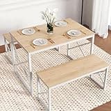 VECELO 43.3" Kitchen Dining Table Set for 4, Heavy-Duty Steel Frame & Wood-Grain Tabletop, Space-Saving Dinette Sets with 2 Benches for Breakfast Nook and Small Space, Natural